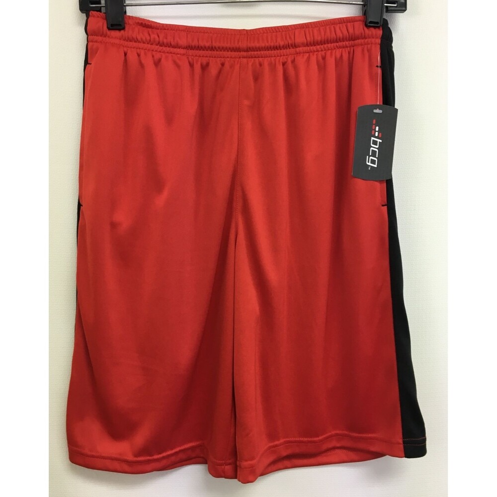 BCG Boys Shorts X-Large XL‎ (18-20) Red Black Basketball Side Stripe Tech NWT